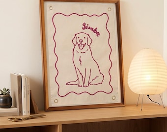 カスタム刺繍ペット肖像画、パーソナライズされた犬猫ウォールアート、ペット愛好家へのメモリアルギフト、ミニマリストな犬好きママへのギフト、手縫いアート