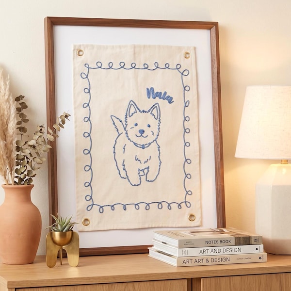 Custom Embroidered Pet Portrait, Personalized Dog Cat Wall Art, Handmade Pet Memorial Gift, Gift for Pet Lovers Decor