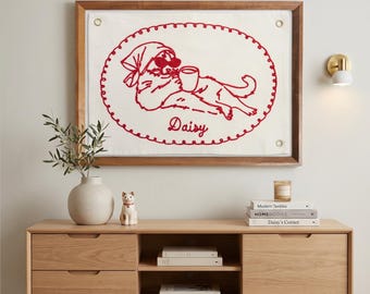 カスタム刺繍ペット肖像画、パーソナライズされた犬猫メモリアルギフト、手縫いアート、ミニマリスト犬ママギフト、ペット愛好家へのギフト装飾