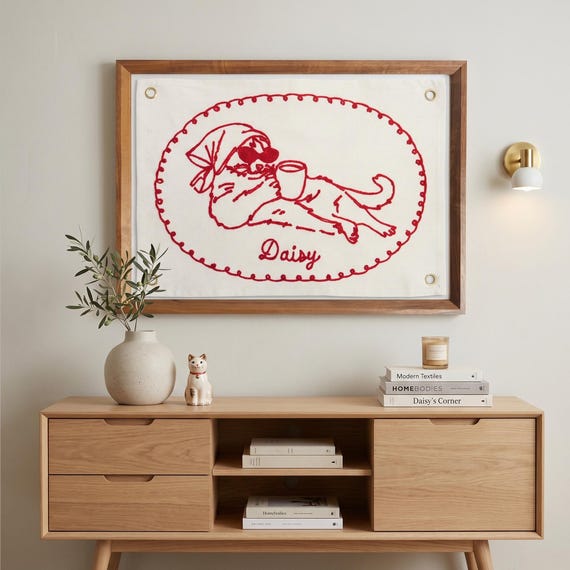 Custom Embroidered Pet Portrait, Personalized Dog Cat Memorial Gift , Hand Stitched Art, Minimalist Dog Mom Gift, Gift for Pet Lovers Decor