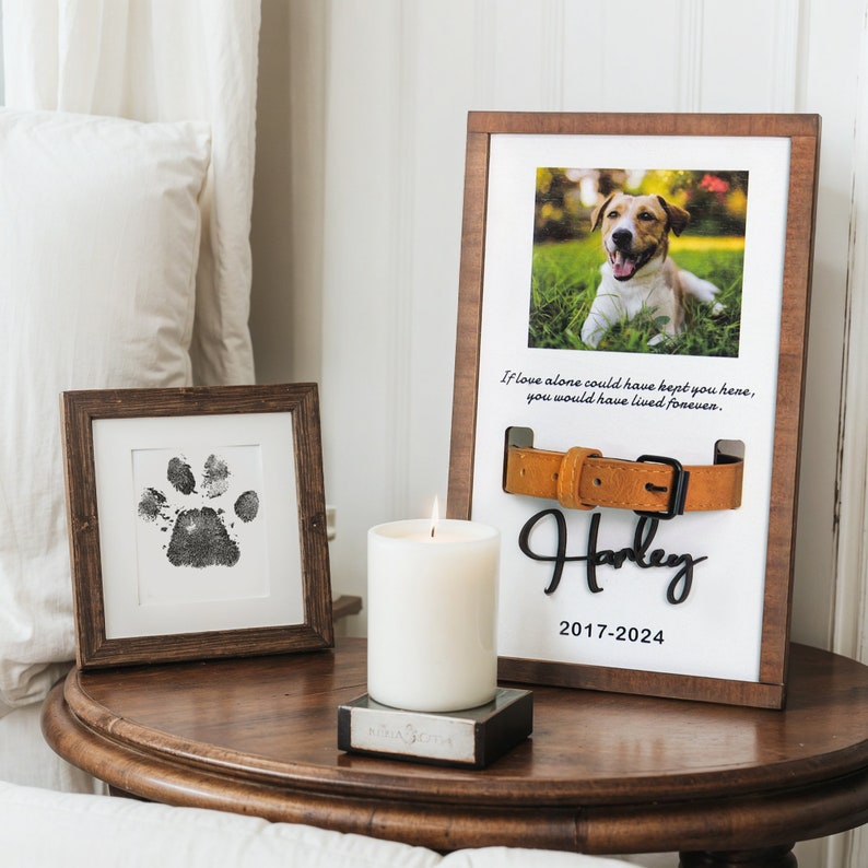 Memorial Pet Collar Sign, Custom Dog Memorial Gifts,Dog Memorial Wood Frame With Collar Holder, Pet Sympathy Gift image 2