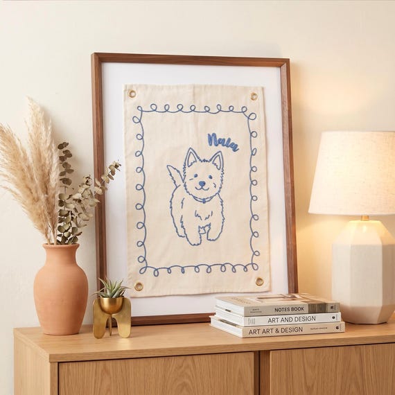 Custom Embroidered Pet Portrait, Personalized Dog Cat Wall Art, Handmade Pet Memorial Gift, Gift for Pet Lovers Decor