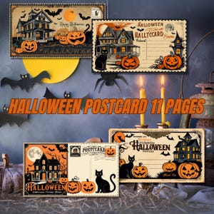 Spooky Vintage Halloween Postcard with Haunted House & Bats | Old-Fashioned Card | 148*105 mm