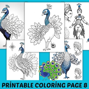 Peacock Coloring and Completion Book for Adults - 8 Pages - ZIP & PDF