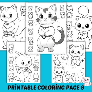 Adorable Kitten Coloring Pages Set - Instant Download - 8 Cute Kitten Coloring Pages, Cute Cat Coloring Pages, Cat Coloring Pages,