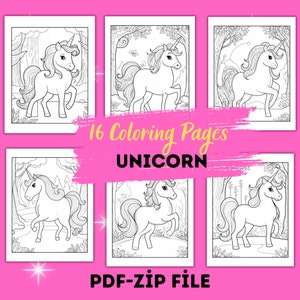 Unicorn Coloring Pages, 16 Magical Unicorn Printables, Kids Coloring Book, Unicorn Art, Fantasy Coloring Sheets | Baby Unicorn Coloring Page