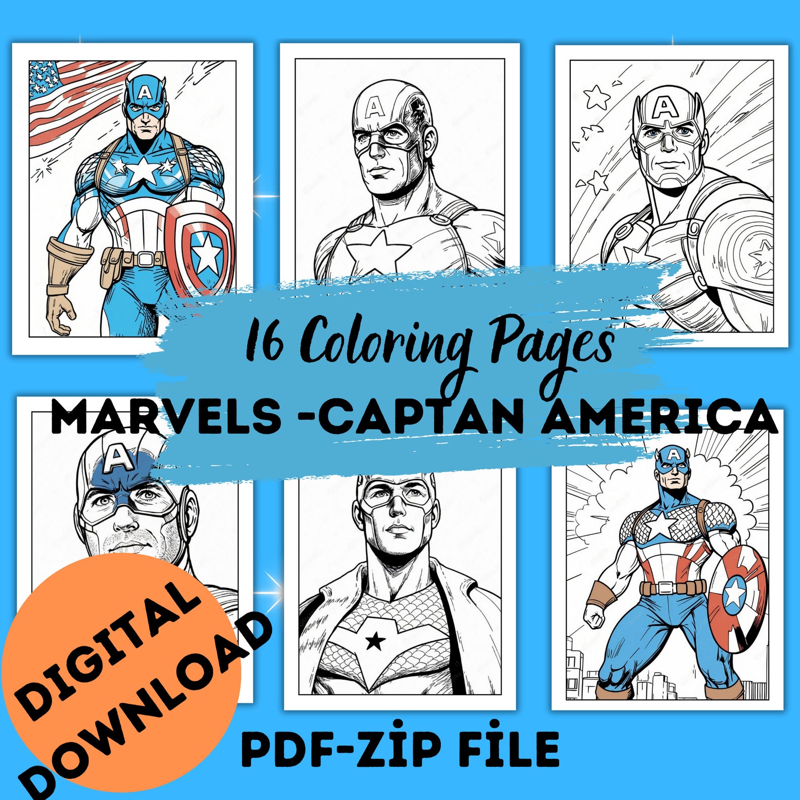 Captain America Coloring Pages for Kids and Adults Printable Superhero ...