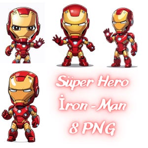 Chibi Style Iron Man PNG Set | 8 High-Resolution Transparent PNGs for T-Shirts, Mugs, Phone Cases & Craft Projects