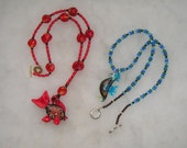 lovely Italian Murano Glass Crystal 3D Fish Seahorse Red Blue Toggle Necklaces Lot