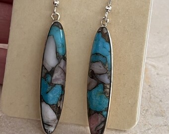 Sterling 925 Multi Stone Turquoise Mojave Drop Earrings Signed T 925 Philippines