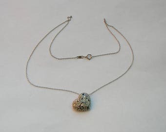 Beautiful Sterling Floating Heart CZ Cubic Zirconia & Black Enamel Pendant Necklace