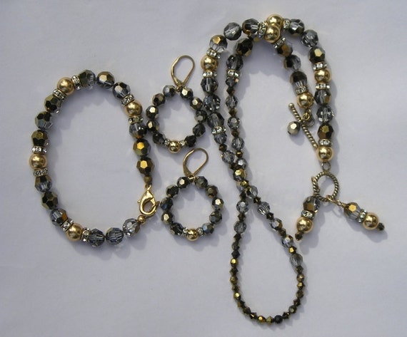Gold Filled Crystal Rhinestone Necklace Bracelet … - image 5