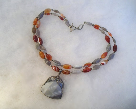 Beautiful Meran Sterling 925 Laced Agate Moss Car… - image 1