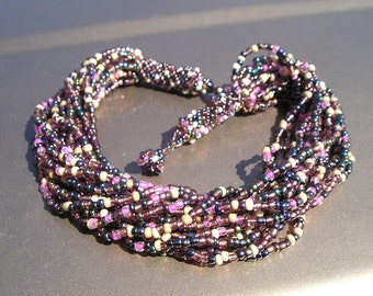 Pretty Multi Strand Colorful Glass Seed Bead Necklace 20 1/2"