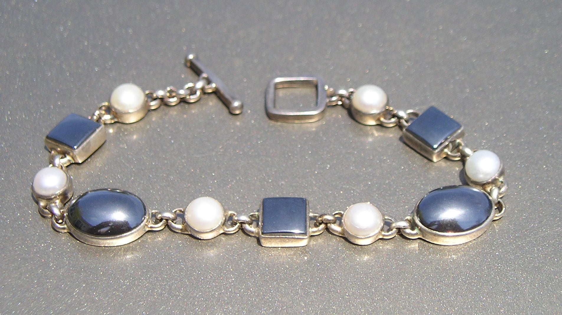 Janice Girardi JGD Sterling 925 Pearl Hematite Toggle Bracelet - Etsy