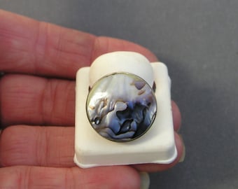 Vintage Sterling 925 Abalone Shell Cocktail Ring Size 8 1/2