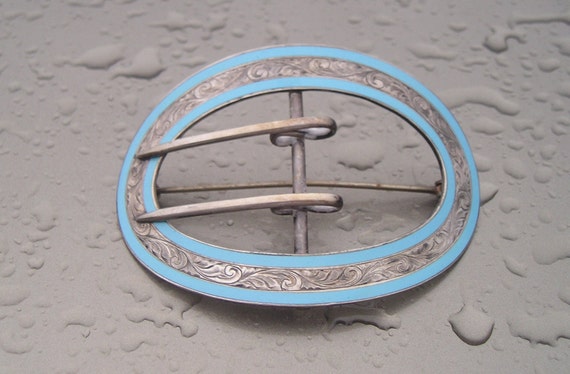 Lovely Antique Deco Victorian Blue Enamel Etched … - image 1