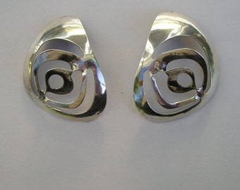 Vintage Sterling 925 Large Geometric Signed Statement Earrings