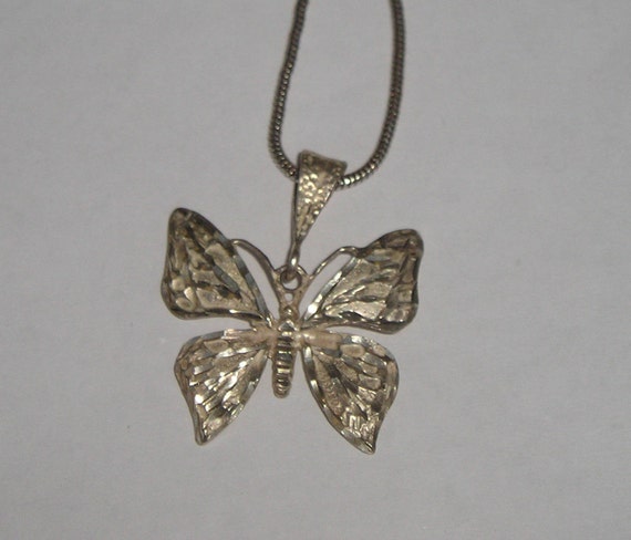 Pretty Diamond Cut Sterling Butterfly Pendant Ste… - image 5