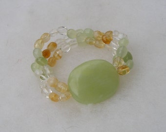 Pretty Multi Agate Jade Quartz  Glass Stone Heavy Stretch Bracelet