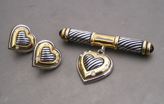 Vintage Two Toned Gold Silver plate Heart Crystal… - image 3
