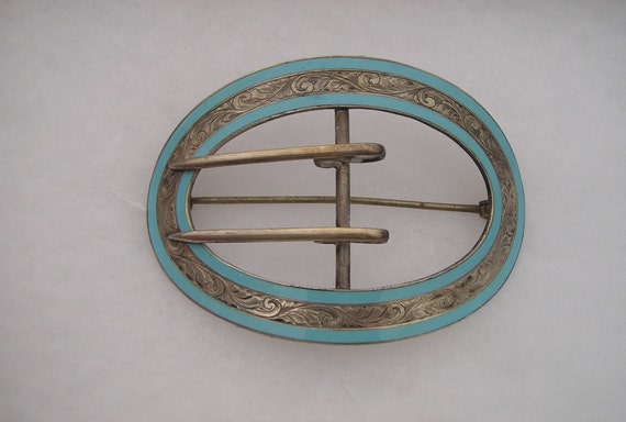 Lovely Antique Deco Victorian Blue Enamel Etched … - image 2