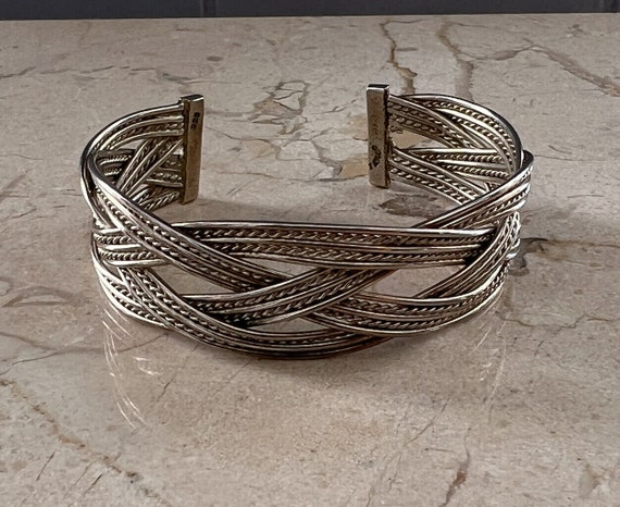 Vintage Sterling 925 Taxco Braided ornate Cuff Br… - image 2