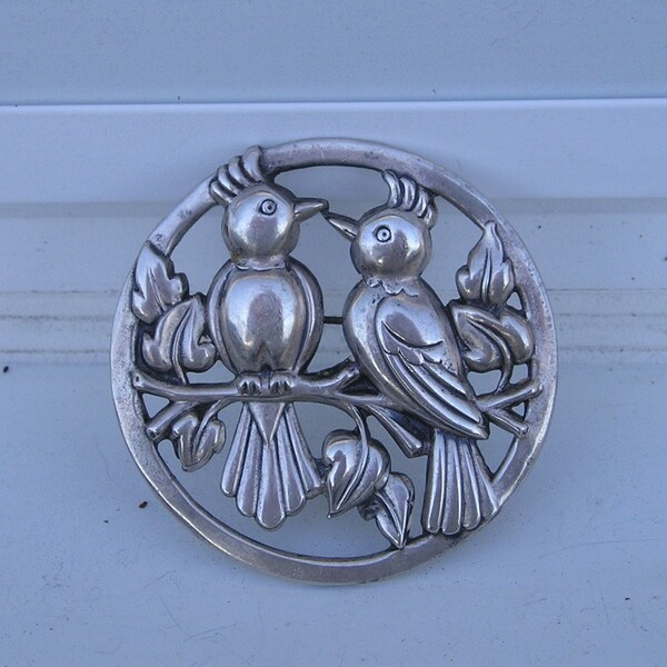 Vintage Norseland by Coro Sterling Silver 925 Birds on Branch Large Pin Brooch