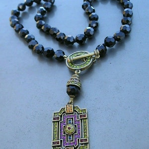 Lovely Heidi Daus Multi Color Swarovski Crystal & Black Crystal Necklace