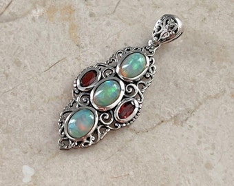 New Sterling 925 D'Joy Ethiopian Opal & Mozambique Garnet Pendant