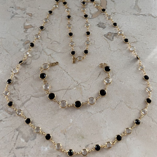 Vintage Swarovski Swan Symbol Black & Clear Bezel Set Necklace Bracelet Set