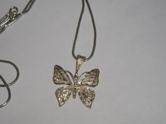 Pretty Diamond Cut Sterling Butterfly Pendant Ste… - image 8
