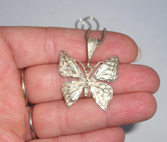 Pretty Diamond Cut Sterling Butterfly Pendant Ste… - image 4