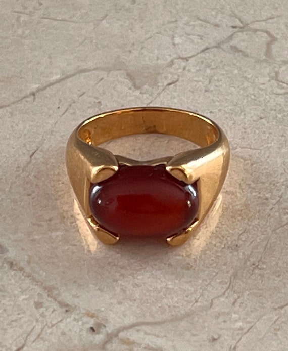 Pretty Vintage Gold over Sterling 925 Red Stone R… - image 1