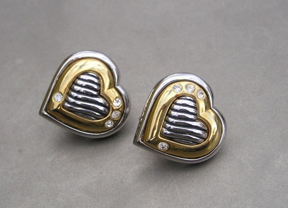Vintage Two Toned Gold Silver plate Heart Crystal… - image 5