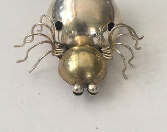 Vintage Mexico Taxco Two Toned Sterling 925 & Brass Large Spider Bug Pin Brooch