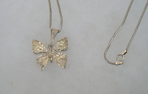 Pretty Diamond Cut Sterling Butterfly Pendant Ste… - image 1