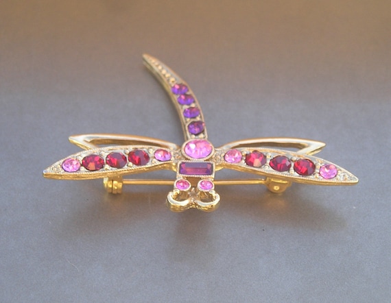 cute Vintage Pink Red Purple Rhinestone Dragonfly… - image 3