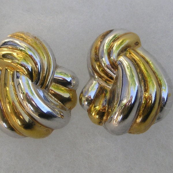 Vintage Two Toned Gold & Silver Hollow Puffy  Sterling 925 IBB Earrings