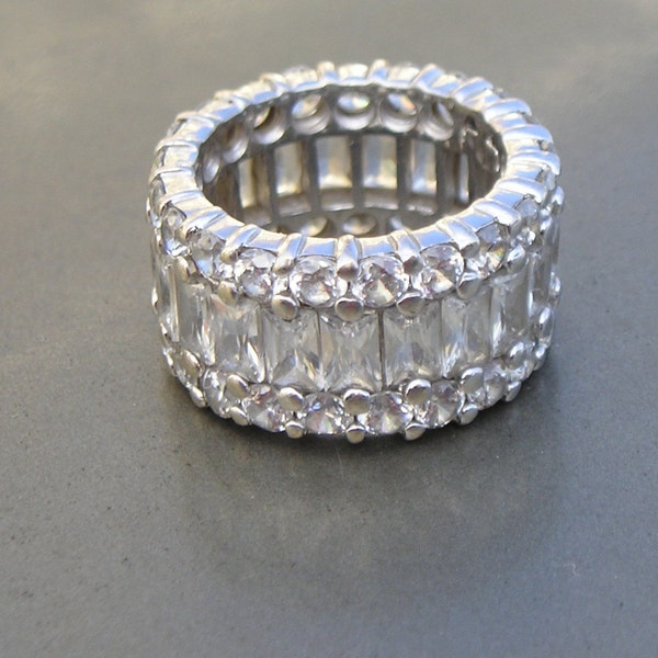 Lovely Sterling 925 Wide Cubic Zirconia CZ Eternity Cigar Band Ring Size 6