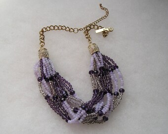 Beautiful Multi Strand Purple Crystal Lavender Beads Rhinestone Necklace