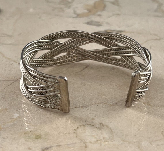 Vintage Sterling 925 Taxco Braided ornate Cuff Br… - image 6