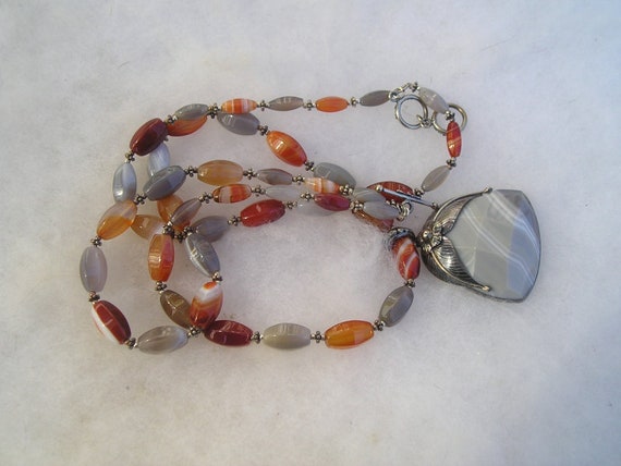 Beautiful Meran Sterling 925 Laced Agate Moss Car… - image 3