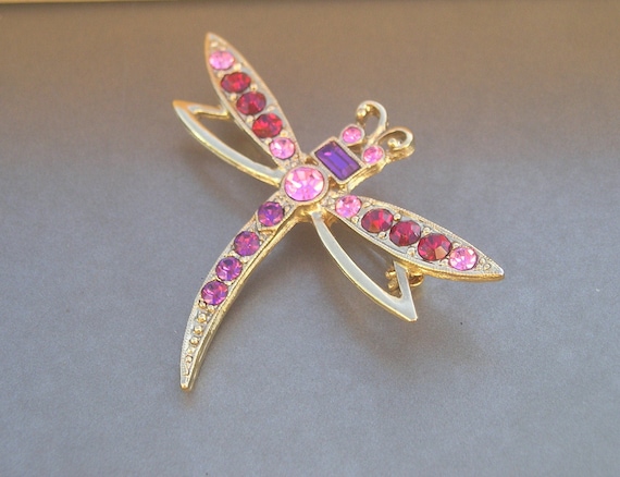 cute Vintage Pink Red Purple Rhinestone Dragonfly… - image 1