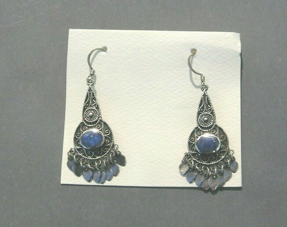 Sterling 925 Ornate Filigree Lapis Lazuli Drop Da… - image 2