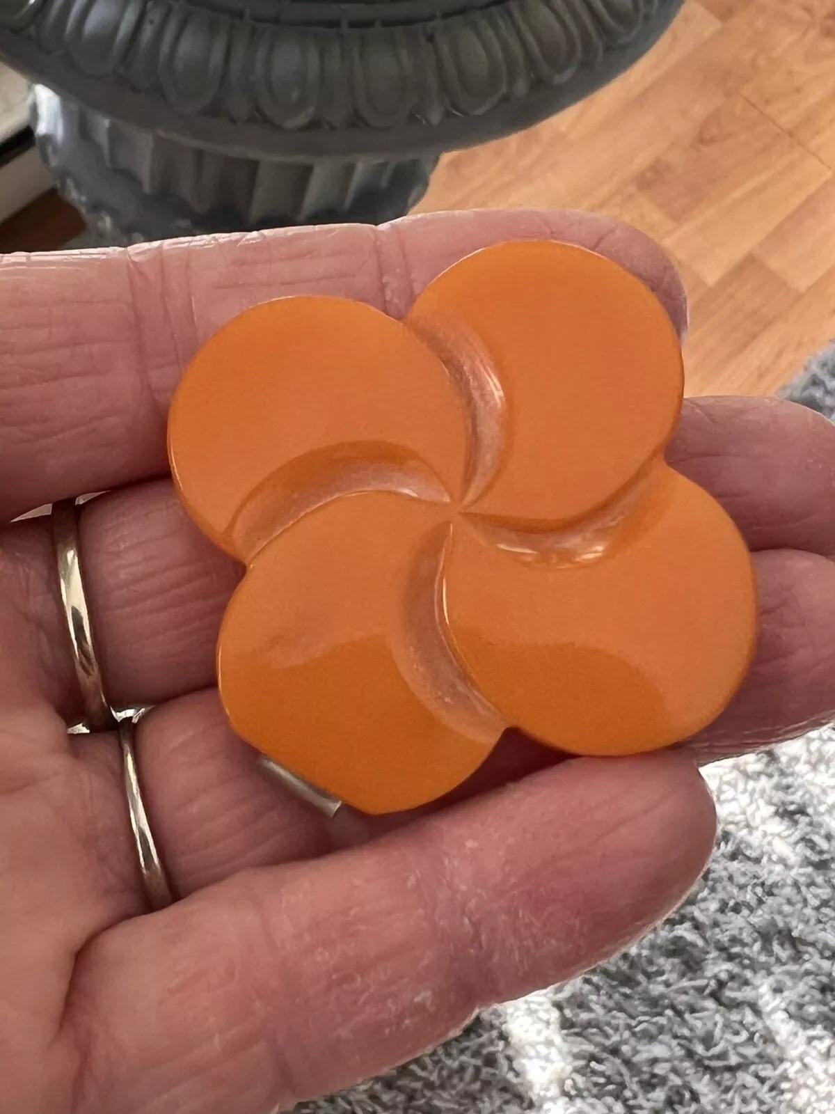 Vintage Butterscotch Bakelite Carved Flower Belt Buckle 2.25\