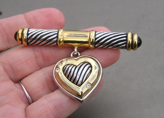 Vintage Two Toned Gold Silver plate Heart Crystal… - image 4