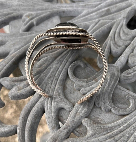 Vintage Mexican Silver Black Onyx Tribal Face Cuff Bracelet Pins 3