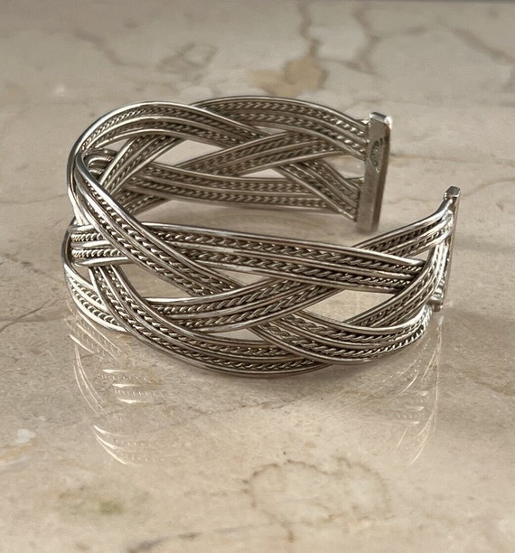 Vintage Sterling 925 Taxco Braided ornate Cuff Br… - image 5
