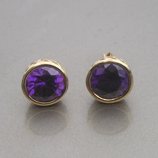 Pretty Gold over Sterling 925 Purple Cubic Zirconia 12MM Post Stud Earrings